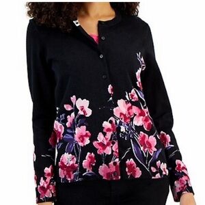 Karen Scott Black Floral Cardigan